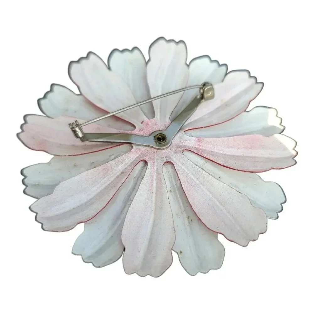 Enamel Red White Blue 1970's Flower Brooch Pin Vintage